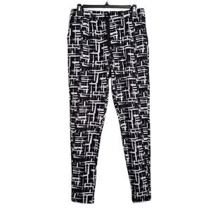 Coco Carmen Travel Pants Womens S M Black White Geometric Print Drawstring Waist